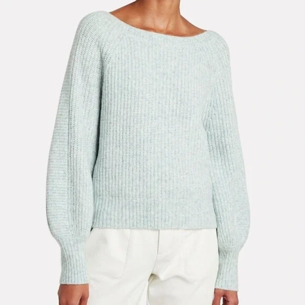 Intermix Tinsley Rib Knit  Pullover‎ Bateau Sweater Light Green Wool Blend P